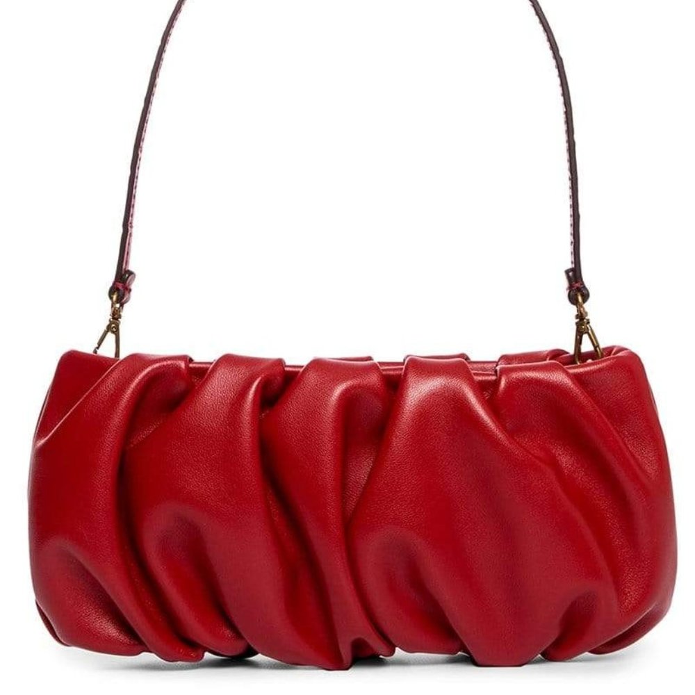 STAUD Bean Convertible Ruched Scarlet Leather Shoulder Bag - Picture 3 of 16